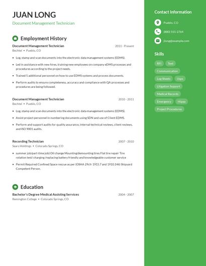 Document Management Technician Resume
