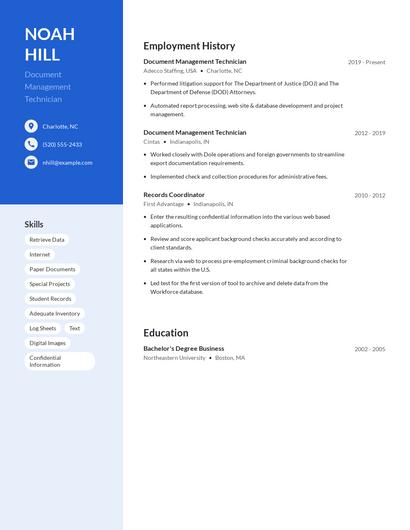 Document Management Technician Resume