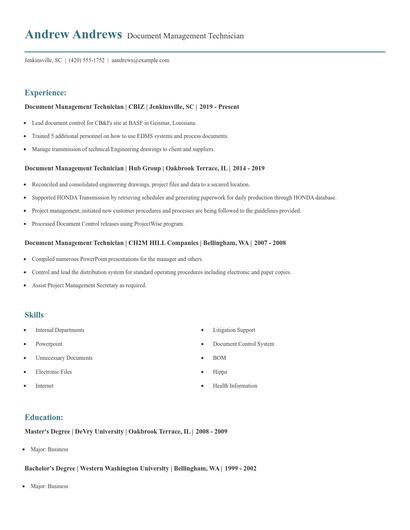Document Management Technician Resume