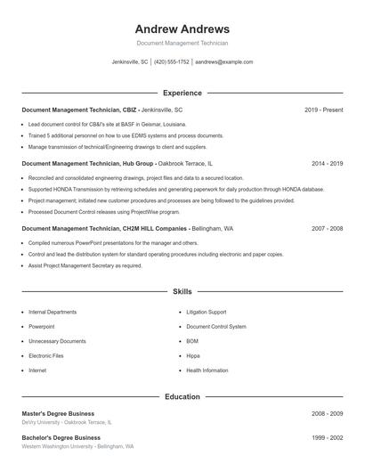 Document Management Technician Resume