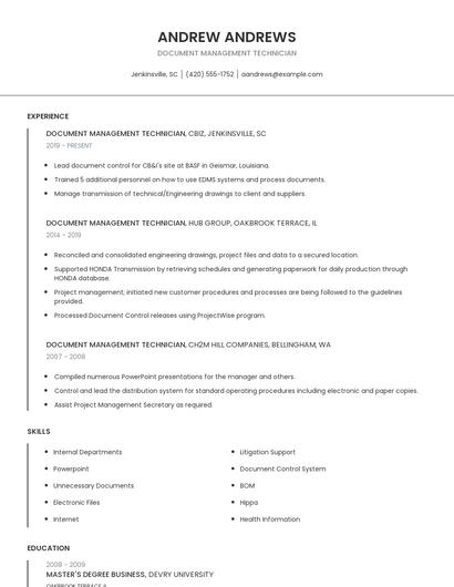 Document Management Technician Resume