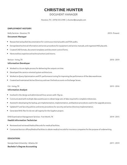 Document Manager Resume