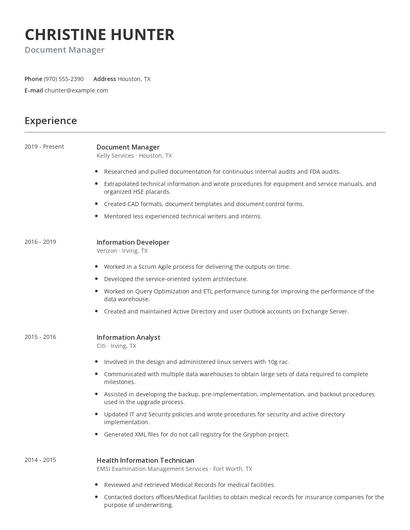 Document Manager Resume