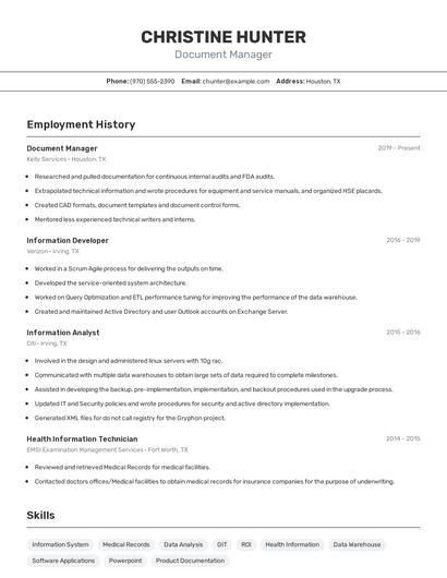 Document Manager Resume