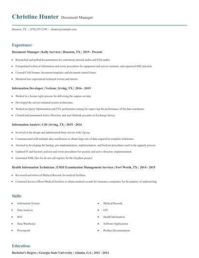 Document Manager Resume