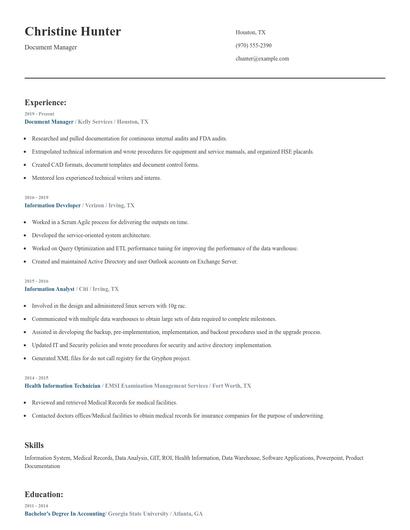 Document Manager Resume