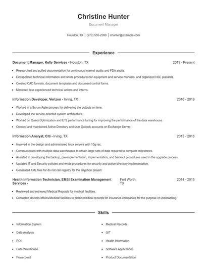 Document Manager Resume