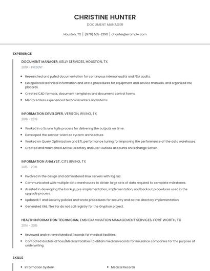Document Manager Resume