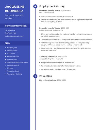 Domestic Laundry Worker Resume