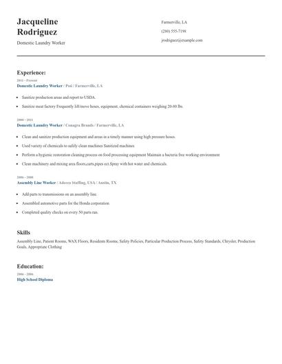 Domestic Laundry Worker Resume