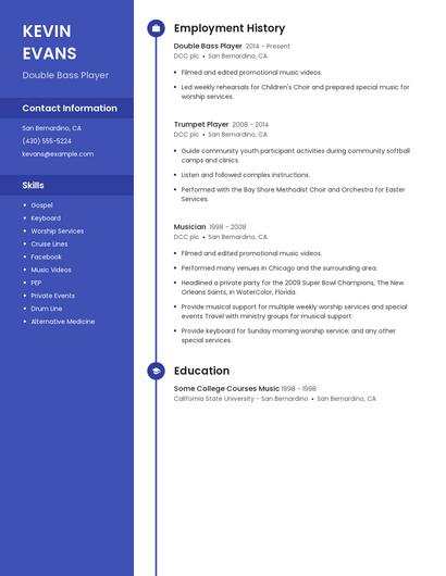Double Bass Player Resume