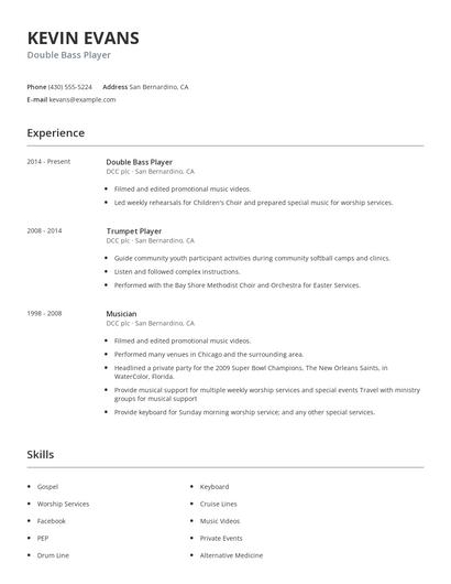Double Bass Player Resume