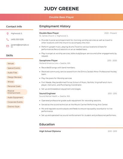 Double Bass Player Resume