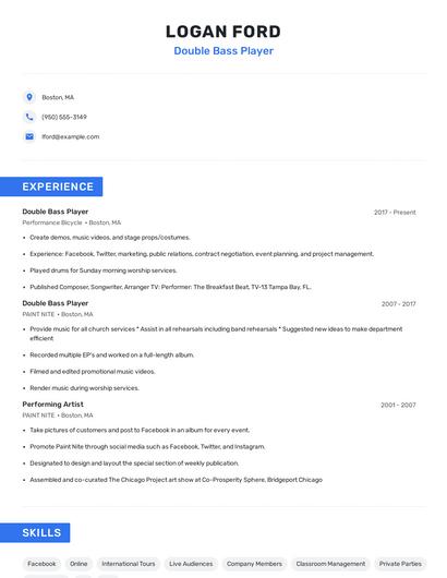 Double Bass Player Resume