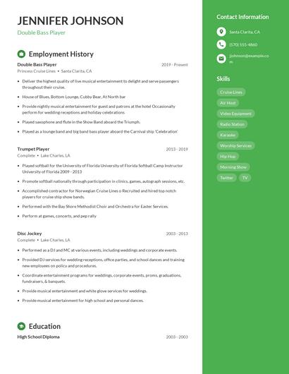 Double Bass Player Resume