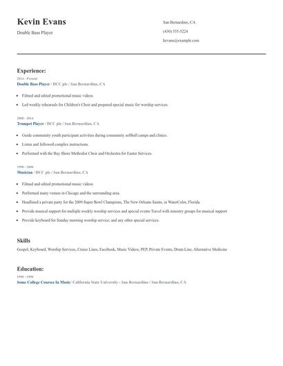 Double Bass Player Resume