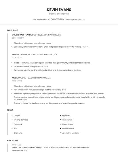Double Bass Player Resume