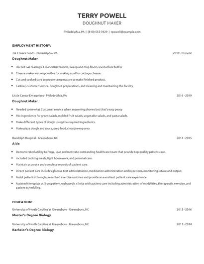 Doughnut Maker Resume
