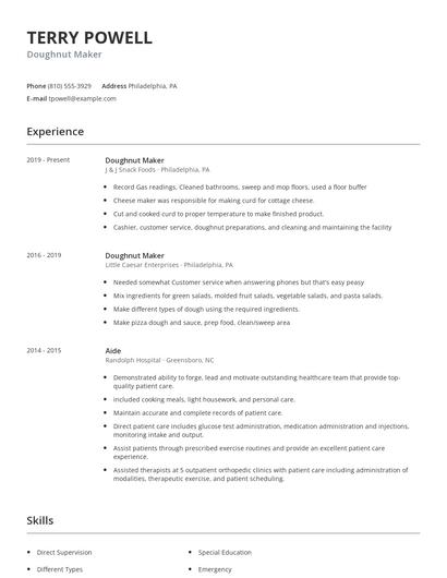 Doughnut Maker Resume