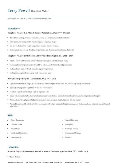 Doughnut Maker Resume