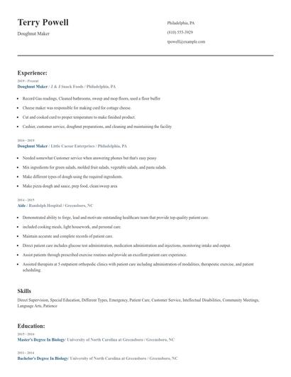 Doughnut Maker Resume