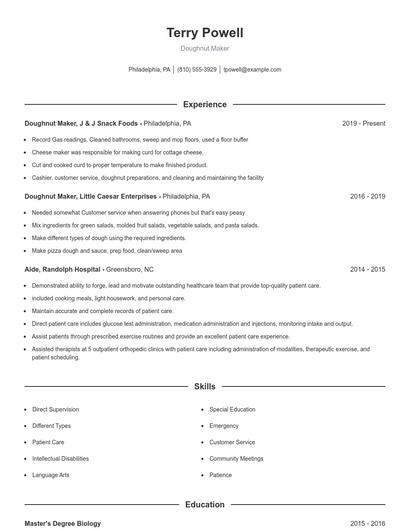 Doughnut Maker Resume