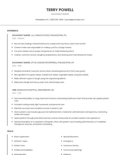 Doughnut Maker Resume