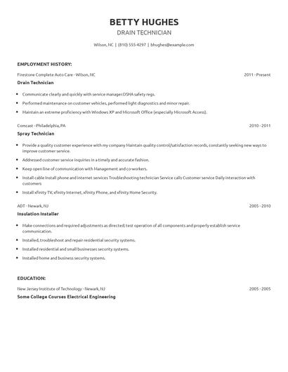 Drain Technician Resume