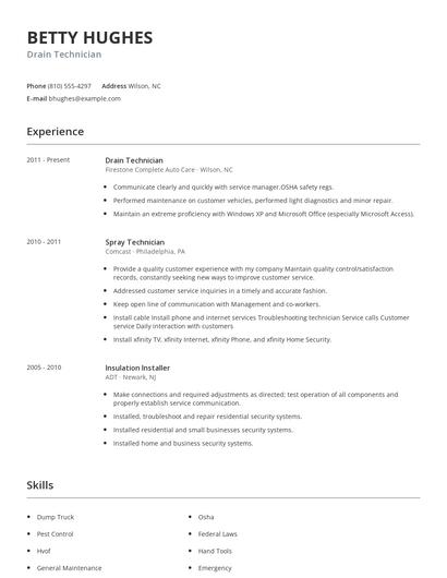 Drain Technician Resume