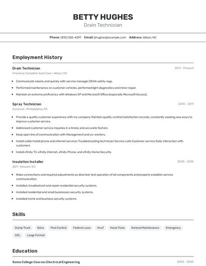 Drain Technician Resume