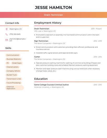 Drain Technician Resume