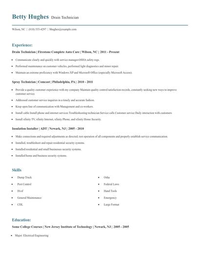 Drain Technician Resume