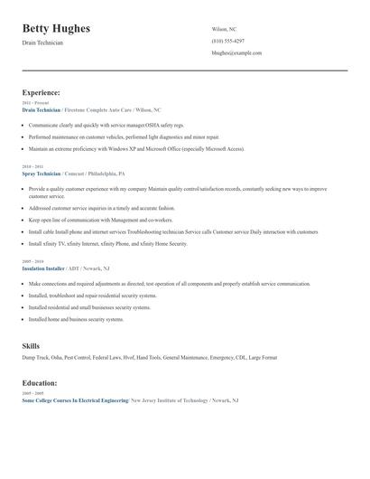 Drain Technician Resume