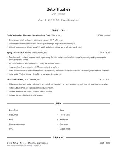 Drain Technician Resume