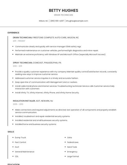 Drain Technician Resume