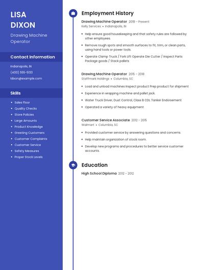 Drawing Machine Operator Resume