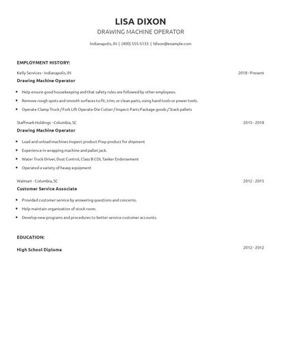 Drawing Machine Operator Resume