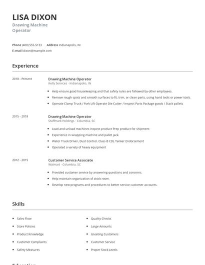 Drawing Machine Operator Resume