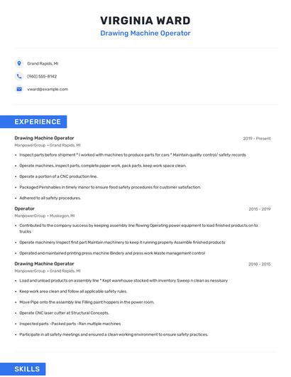 Drawing Machine Operator Resume