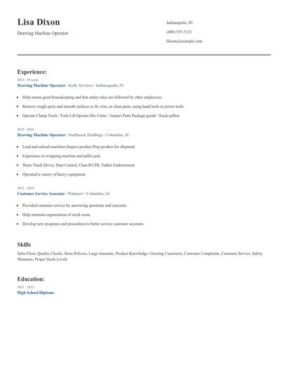Drawing Machine Operator Resume