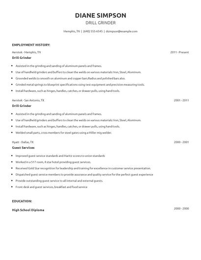 Drill Grinder Resume