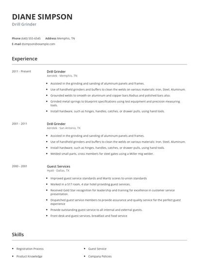 Drill Grinder Resume