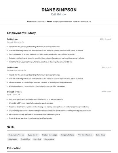 Drill Grinder Resume