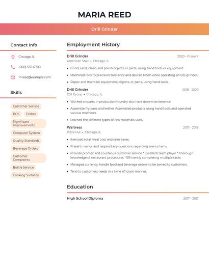 Drill Grinder Resume