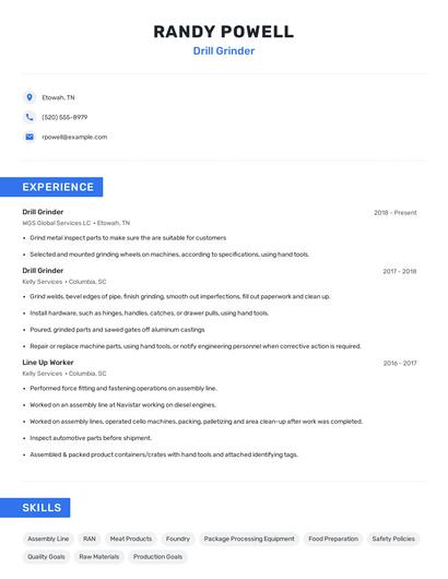 Drill Grinder Resume