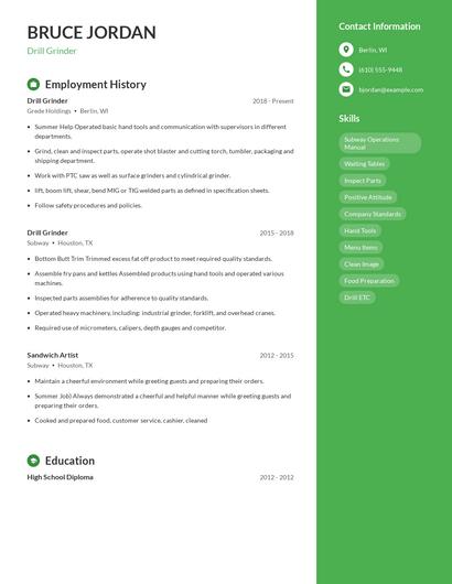 Drill Grinder Resume