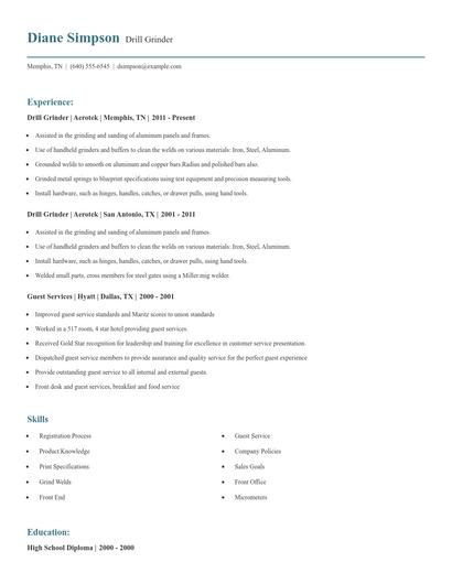 Drill Grinder Resume