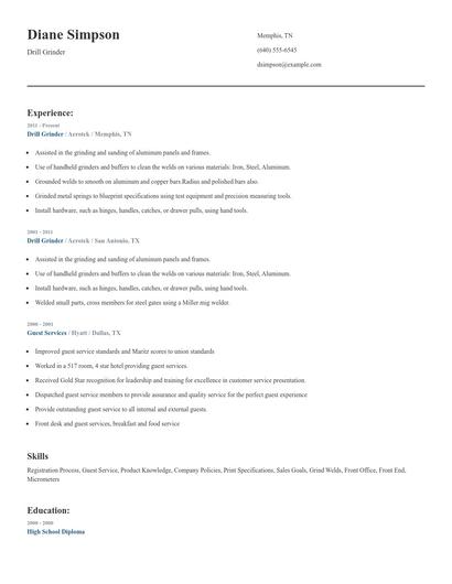 Drill Grinder Resume