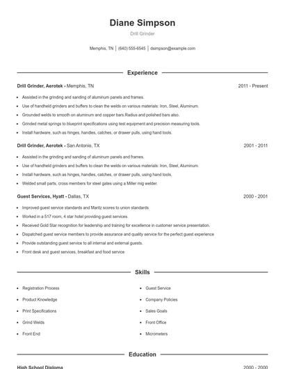 Drill Grinder Resume