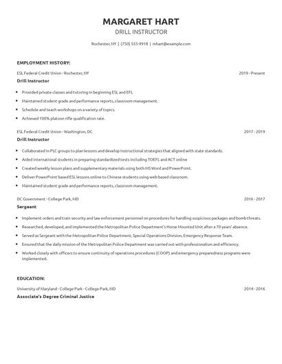 Drill Instructor Resume